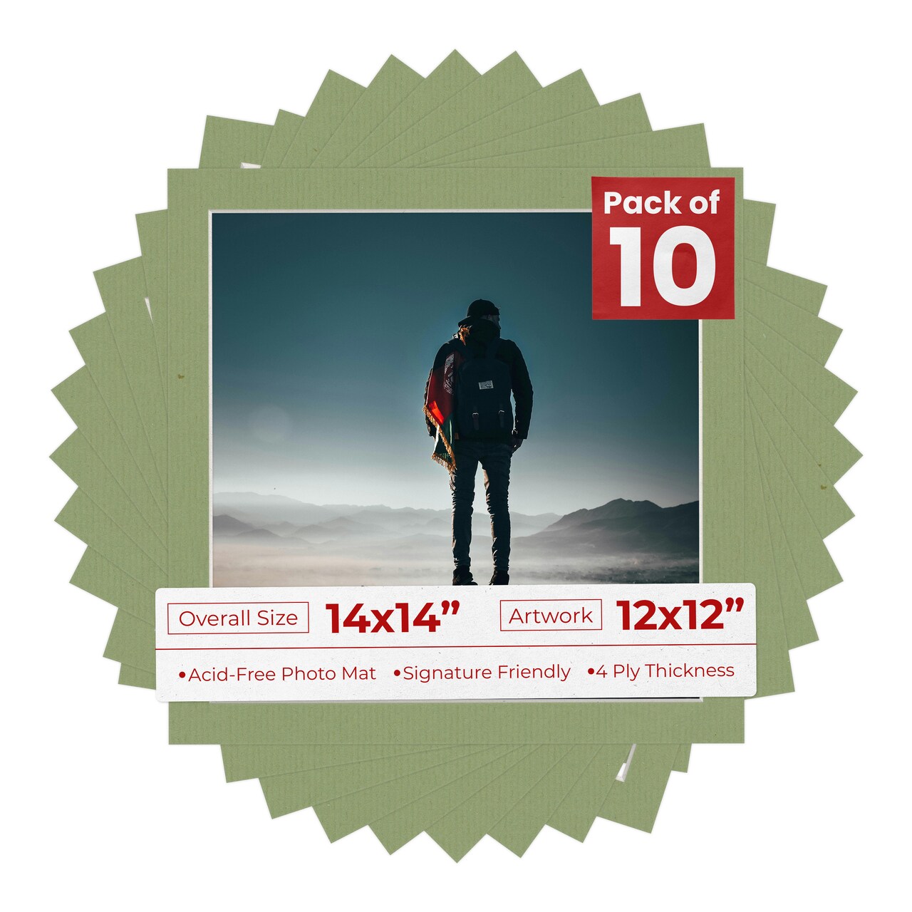 Palm Leaf Green Mat Board for 14x14 Frames - Fits 12x12 Photos